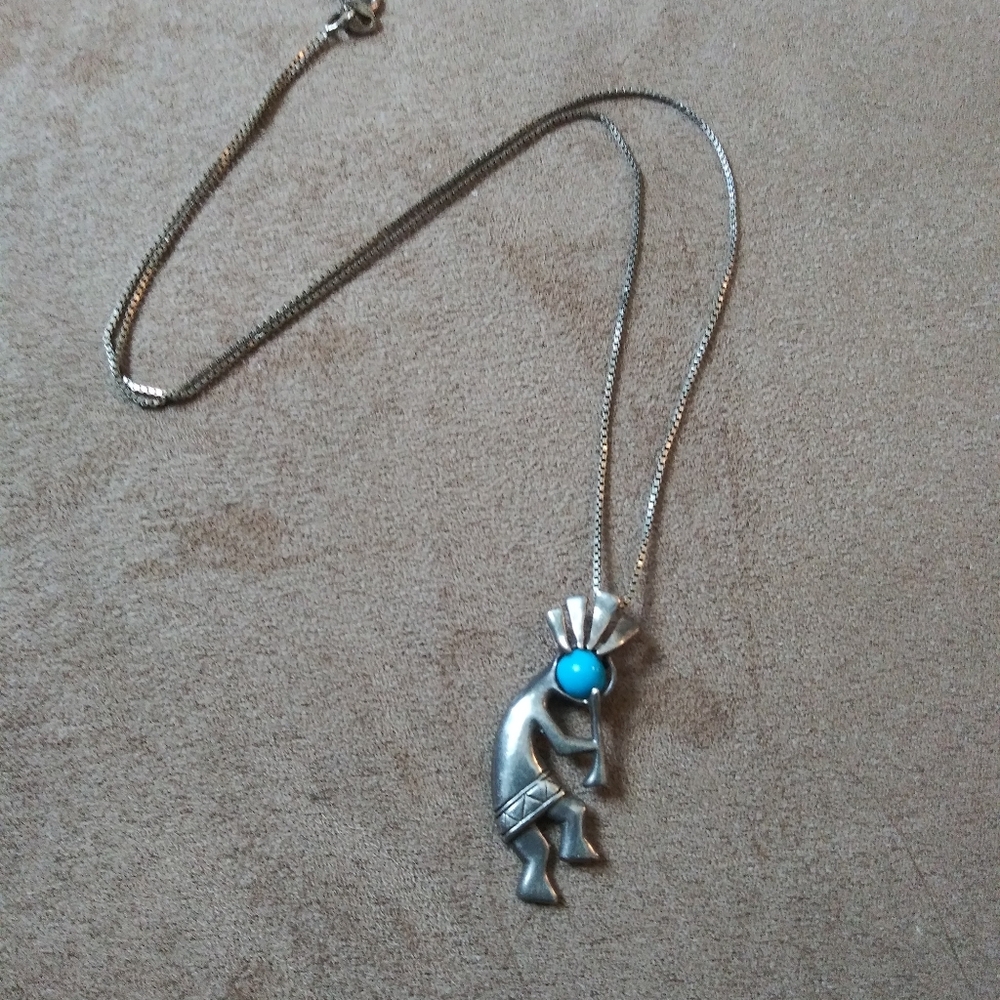Vintage 925 Silver JC Signed Kokopelli Pendant & 925 Silver Italy Chain.